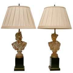 Pair of Cerused Oak Neoclassical Bust Lamps